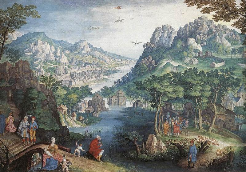 CONINXLOO, Gillis van Mountain Landscape with River Valley and the Prophet Hosea dsg oil painting image